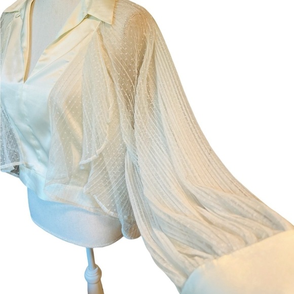 ASOS WOMEN’S BEAUTIFUL WHITE LONG SHEER SLEEVES V NECKLINE TOP SIZE 12 - Picture 9 of 13